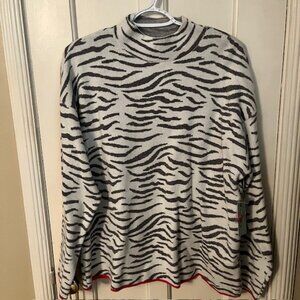 ANTHROPOLOGIE WOMEN'S GRAY ZEBRA STRIPE MOCK TURTLENECK LS SWEATER, 1X, NWT